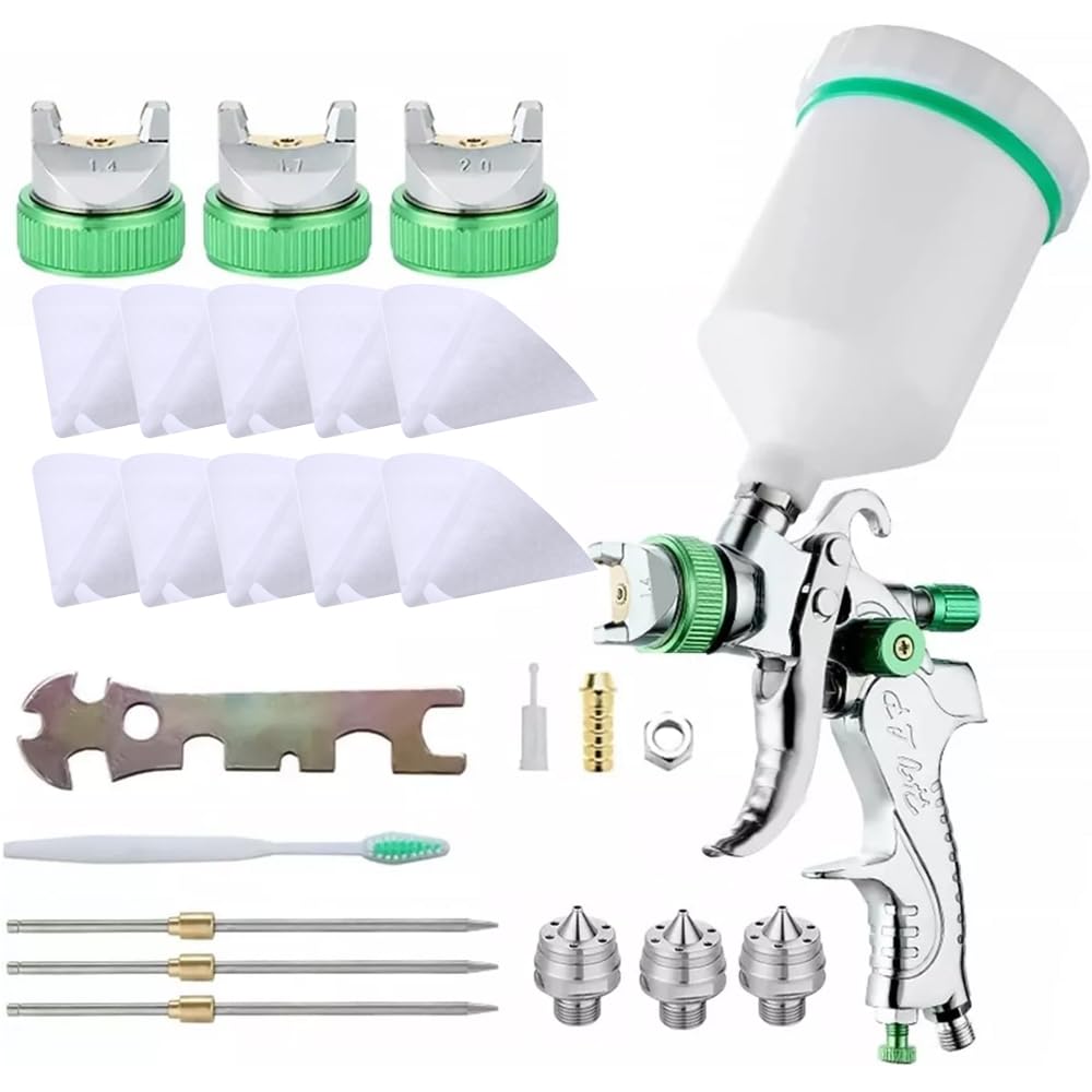 Spray Gun Paint Sprayer, Weytoll HVLP Feed Air Spray Gun Kit, 1.4/1.7/2.0mm Nozzles, 600cc Cup and 10pcs Cone Paint Coating Filter Paper Vehicle Car Fence Painting Tool