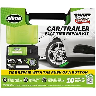 Slime 50158 Flat Tire Repair Kit, Smart Spair Ultra, All-in-One Solution, Repairs and Inflates, Car/Trailer, 10 Min Fix