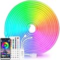 LannlKer Neon Rope Lights, 16.4FT RGB LED Strip Lights App Control,12V Flexible Waterproof LED Strip, Silicone Neon Lights for Kitchen Bedroom Indoor Outdoor Decoration?Power Adapter Included?