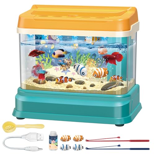 HoveeLuty Aquarium pour bébé, Jouet éducatif avec lumière et Musique, réservoir d'eau Artificiel avec 4 Poissons magnétiques, 2 Cannes à pêche, épuisette et...