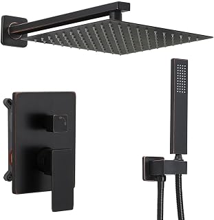 Oil Rubbed Bronze rain Shower Faucet Set Shower System 10 Inches Square Shower Head with Handheld, Waterfall Showerhead, All Metal Shower Faucet Trim Repair Kits (Contain Shower Valve)