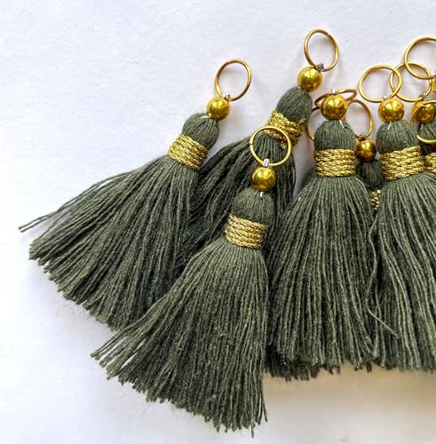 Image of Zippy Flora Micro 1.5 inch Length Cotton Handmade Tassels for Saree /Blouse /Dupatta /DIY /Decor (Pack of 12) (Military Green)