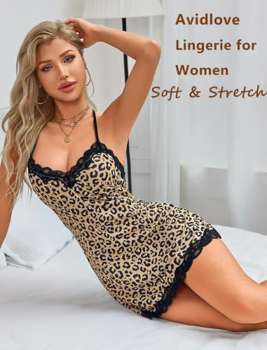 Image of Avidlove Womens Nightgown Sexy Lace Sleepwear V Neck Full Slip Chemise Lingerie Cotton Night Gowns Babydoll Sleepshirt