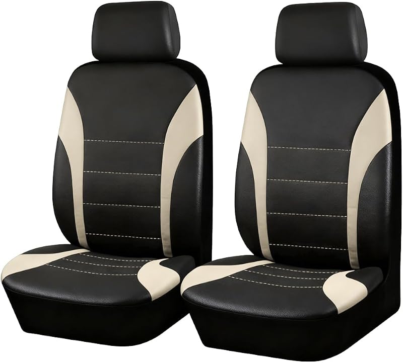 Capa para Banco Dianteiro de Carro com Encosto de Cabeça Removível, Poliéster e Espuma, Bege, Kit com 4 Peças