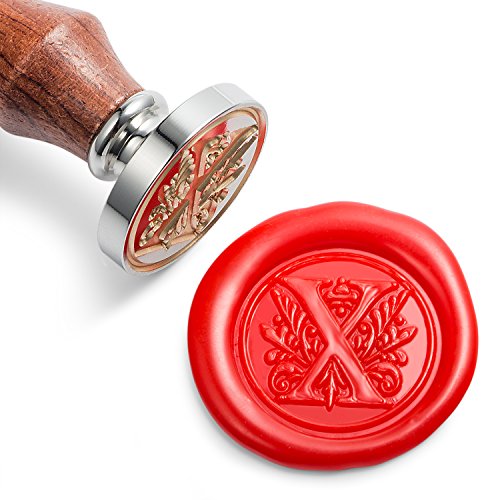 Mceal Wax Seal Stamp, Large Seal 1 1/5"(30mm) Dia, Silver Brass Head with Wooden Handle, Regal Letter A to Z Series (Letter X)