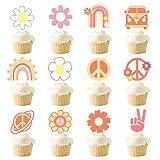 LOSHINE Two groovy party decorations-24PCS Hippie Party Cupcake Toppers- Boho Birthday Party Decorat