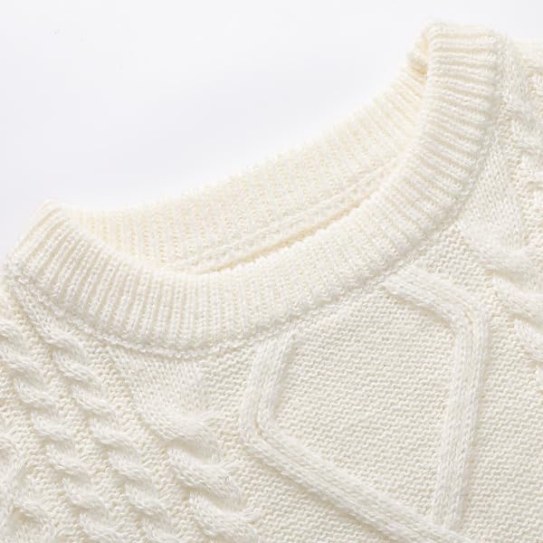 Pleneal Women Sweater Vintage Pullover Cable Knit Sweater Unisex Woven Crewneck Knitted Tops Beige - Image 9