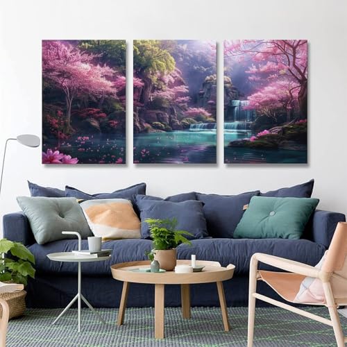 Poster cascade rose NCUDANK toile déco murale 50x75 cm - 3