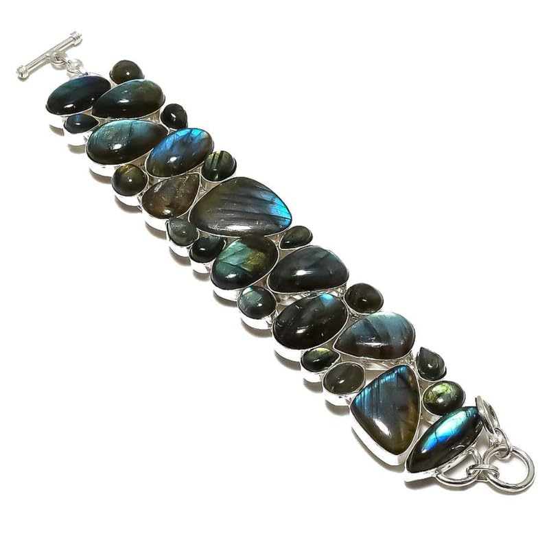 Bracelet en labradorite noire ajustable en argent 925 fait main