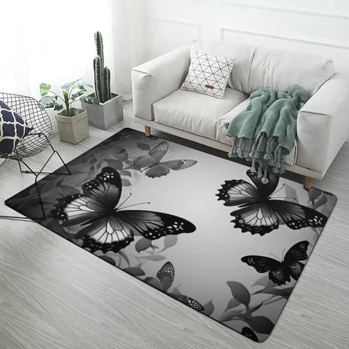 Tapis de bain super absorbant anti-glissade design papillon noir gris