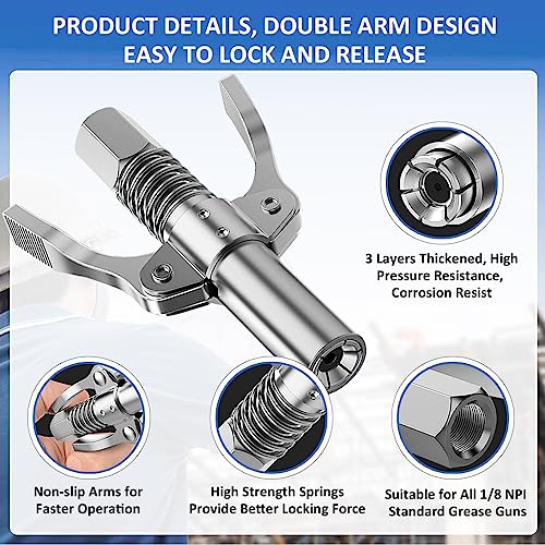 Image of STHIRA Grease Gun Coupler 12000 PSI, Dual Handle, 30cm Hose, 1 /8 NPT