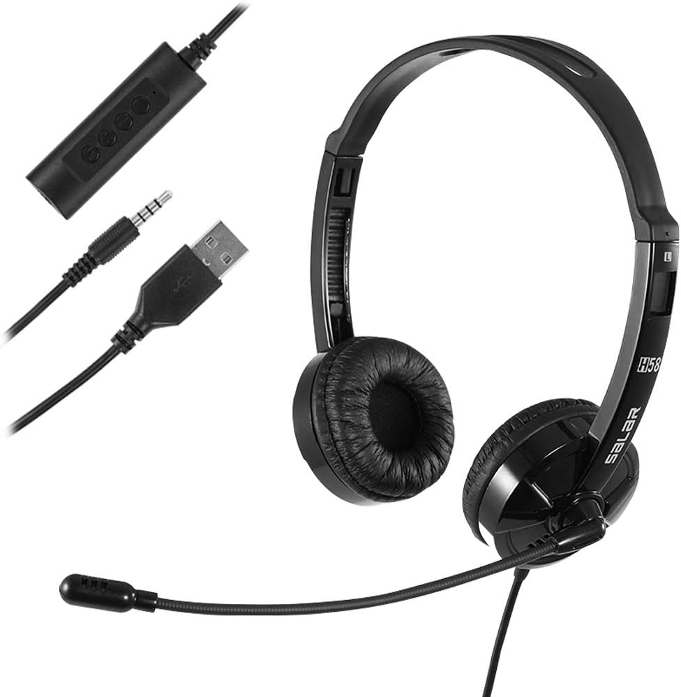– USB Headset with Microphone Noise Cancelling & Audio Controls, Stereo PC Headphone for Business Skype Call Center Office Computer, Clearer Voice, Super Light, Ultra Comfort