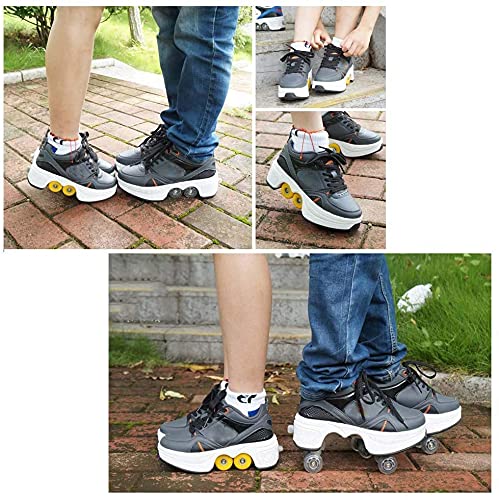 Double-Row Deform Wheel Automatic Walking Shoes Invisible Deformation Roller Skate 2 in 1 Removable Pulley Skates Skating Parkour