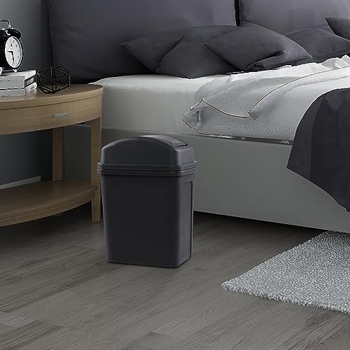 Image of Rosebloom 2 Gallon Swing Top Trash Can, Small Plastic Garbage Bin with Lid | Under Desk Trash Bins, Waste Basket with Swing Lid for Bathroom, Bedroom, Restroom, Kitchen, Dormitory