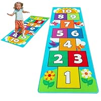 Hop & Count Hopscotch Rug for Kids, Floor Play Area Rug Game Carpet Crawl Jump Mat, Skid-Proof Backing, Great Gift for Boys Girls, Room Decor, Classic Hopscotch Rug for Preschool Playroom