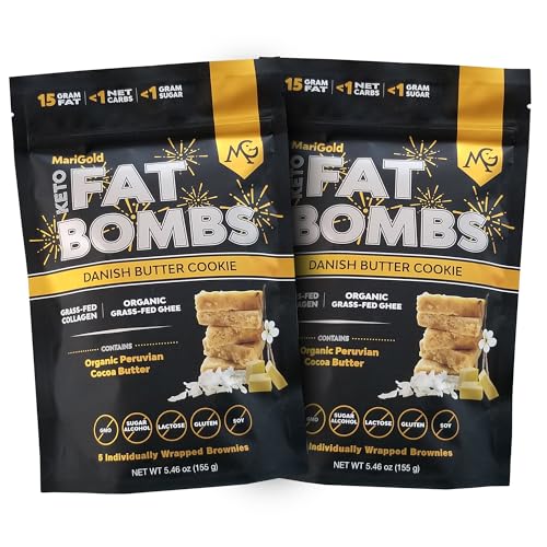 MariGold Keto Fat Bombs - Danish Butter Cookie - Low Carb, Collagen Rich, Grass-fed Ghee, Organic Cocoa Butter, Gluten-Free, Non-GMO (2 bags, 5 Servings each), No Weird Aftertaste