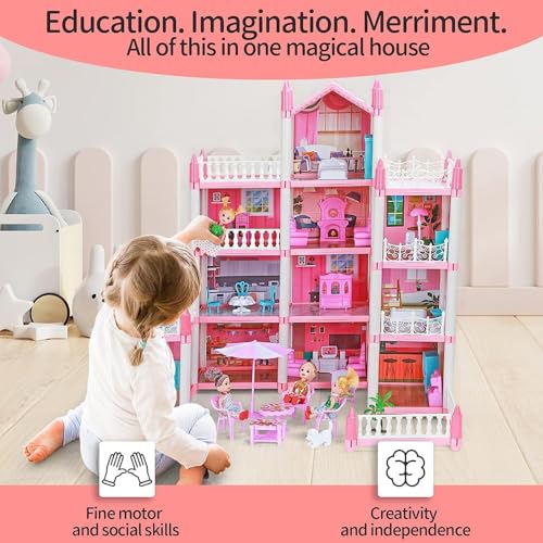 Image of Doll House, Dream House for Girls Pretend Toys - 4 Story 16 Rooms Dollhouse 7-8 Furniture and Accessories, Toddler Playhouse DIY Building Kids Gift for for 3 4 5 6 7 8 9 10 Year Old Girls