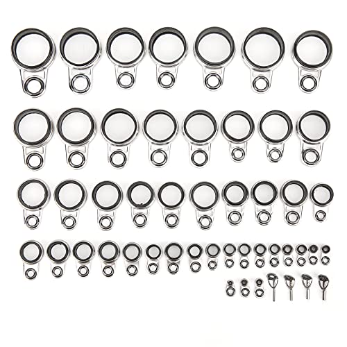 TANIQIACA 49 in 1 Universal Rock Casting Fishing Rod Guides Set, Lightweight Stainless Steel Line Rings with Ceramic Tips, Sturdy Fishing Accessory for Abrasion Protection