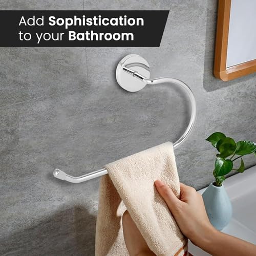 Image of Zureni Stainless Steel Towel Ring for Wash Basin Napkin Holder and Hand Towels Hanger Bathroom Accessories Home & Kitchen (Pack of 1, Half Oval Shape)