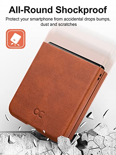 Ocase For Samsung Galaxy Z Flip 4 5G Case, Galaxy Z Flip 4 Leather Case, Slim Thin Shockproof Protective Cover Women Men Phone Case For Galaxy Z Flip4 5G (Brown) #TOP5