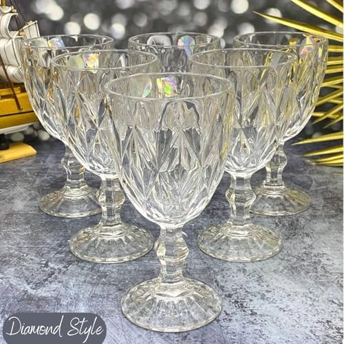 Jogo de 6 Taças de Vidro para Agua, Suco, Vinho e Drinks Diamond (Transparente, 330ml)