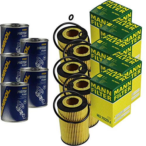 MANN Lot de 5 filtres à huile HU 7020 Z + 5 x rinçage moteur SCT
