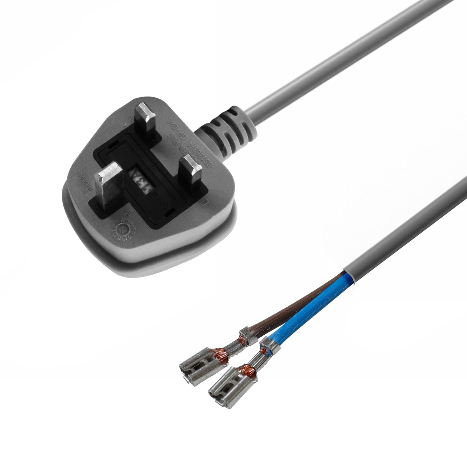Reliapart Grey Mains Power Cable With 13A Plug Assembly (2-Core 0.75 Mm², Tagged 4.8 Mm, 10 M) Compatible For Dyson Dc07 Dc04 Dc03 Dc02 Replacement Lead 904184-68 Durable Vacuum Cleaner Power Lead