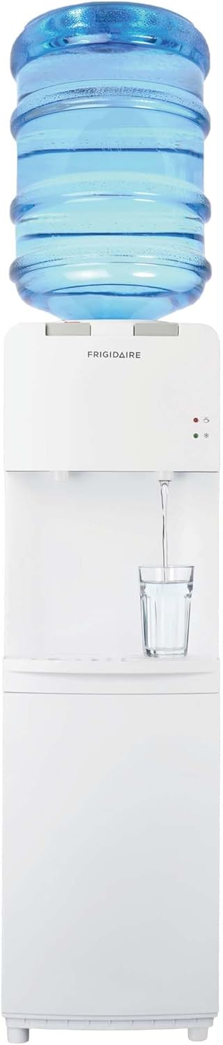 Frigidaire EFWC498, Top Load Hot & Cold Water Cooler Dispenser for Home, Garage, Dorm, RV & Cottage, 3 and 5 Gallon Bottles, 11" D x 11.5" W x 36" H, White