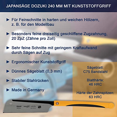 Augusta-Heckenrose Japansäge Dozuki - traditionelle Säge mit stabilem Stahlrücken & 2K-Komfortgriff - dreiseitiger Diamantschliff - Spezialzugzahnung für Feinschnitte in Holz