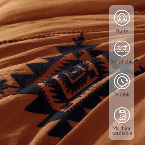MaiRêve Burnt Orange Embroidery Comforter Set King Size - 7 Pieces, Farmhouse Western Bedding Sets All Season, Boho Bed in A Bag King with Sheets, Comforters, Pillowcases & Shams - Image 7