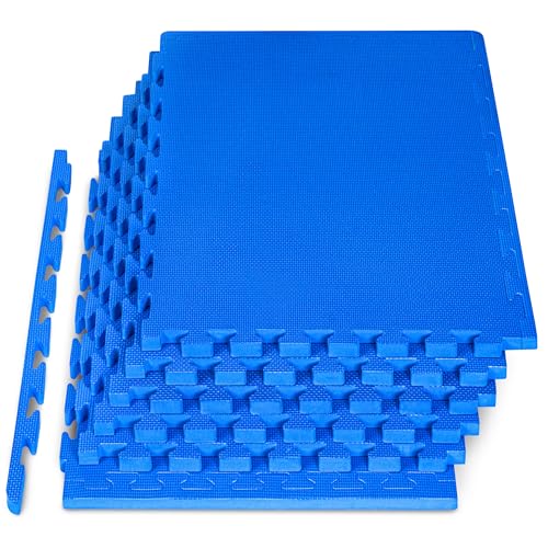 Image of ProsourceFit Weaved Pattern Extra Thick Exercise Puzzle Mat 1-inch, EVA Foam Interlocking Tiles for Protective, Cushioned Flooring for Home and Gym Equipment; Blue, 24 SQ FT, 6 Tiles