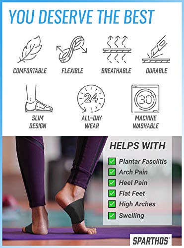 Image of Sparthos Arch Support Sleeve - Plantar Fasciitis Compression Bands - Foot Arch Supports Sleeves, Womens Mens Shoes Socks - Planter Plantars Fascitis Faciatis - for Men and Women (Black-M)
