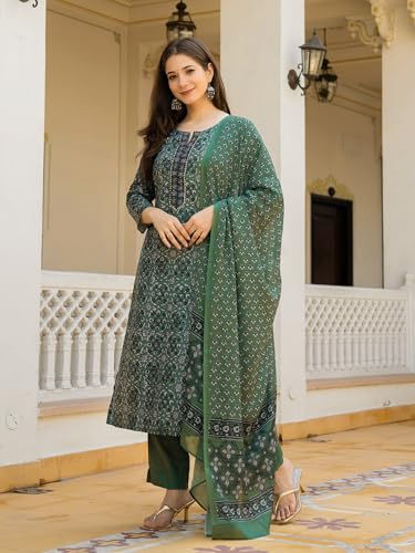 Image of Vaamsi Women's Rayon Blend Ethnic Motifs Straight Printed Kurta Pant With Dupatta Set | Kurta Sets For Woman