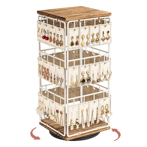 Image of 360 Rotating Earring Display Stands for Selling, Earring Rack Display Holder Stand, Jewelry Display for Vendors Selling Earring Cards, Necklaces, Bracelets, Hair Accessories (48 Hooks)