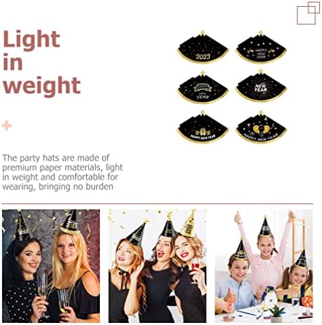 PRETYZOOM 6pcs Happy New Year Party Hats Fancy New Year Paper Cone Hat New Year Party Gifts For 2023 New Year's Eve Party Decorations Black Gold Random Style