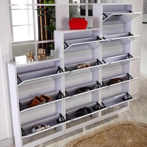 NIZAME 3pcs Moderno Armario Zapatero, Flip Cajones Zapatero, Espejo de Longitud Completa Zapatero Organizador de Zapatos de Madera, para Entrada, Dormitorio y Pasillo