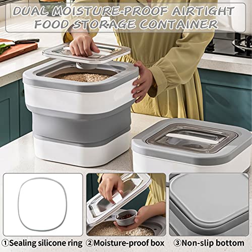 Bnosdm Collapsible Dog Food Storage Container - 15 Lbs Airtight Cat Food Containers Bin With Lid Plastic Pet Containers For Treats, Dry Food With Measuring Cup, Grey #TOP3