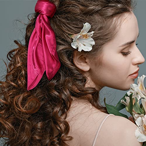 16 Pieces 35 Inch Satin Hair Scarf Women Silk Head Neck Scarf Bulk Large Square for Sleeping Solid Color Lightweight Hair Wrapping at Night 6