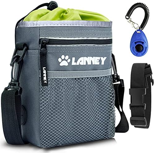 Dog Treat Pouch - 3 Ways to Wear Dog Treat Bag, Dog Training Treat Pouches for Pet Training with Clicker, Shoulder Strap, Adjustable Belt, Poop Bag Dispenser, Easily Carrying Kibble Snacks Pet Toys