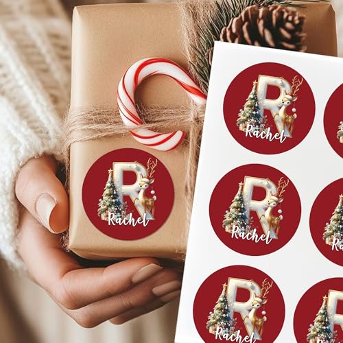 Image of Personalized Christmas Stickers - Custom Name Waterproof Christmas Gift Tags for Gift Box Xmas Holiday Decorations Party Favors - 30 Stickers (Elk)