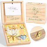 Wunscherfüller Geldgeschenk Verpackung aus Holz - „Kleiner Wunscherfüller“ Geschenkbox mit LED Lichterkette, Kreatives Geldgeschenk für Geburtstag Hochzeit Weihnachten Konfirmation Jugendweihe