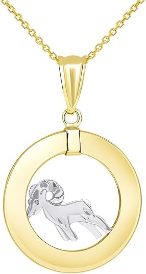 14k Two Tone Gold Open Circle Aries Zodiac Sign Pendant Necklace
