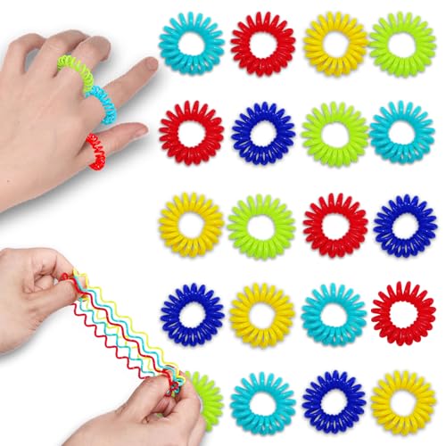 Flyaway Sensory Rings for Kids Adults 20 Pack, Stretchy Coil Fidget Rings for Kids Stress Relief, Sensory Toys for Autism Anxiety ADHD, Bulk Finger Massage Stress Toys for Student Classroom