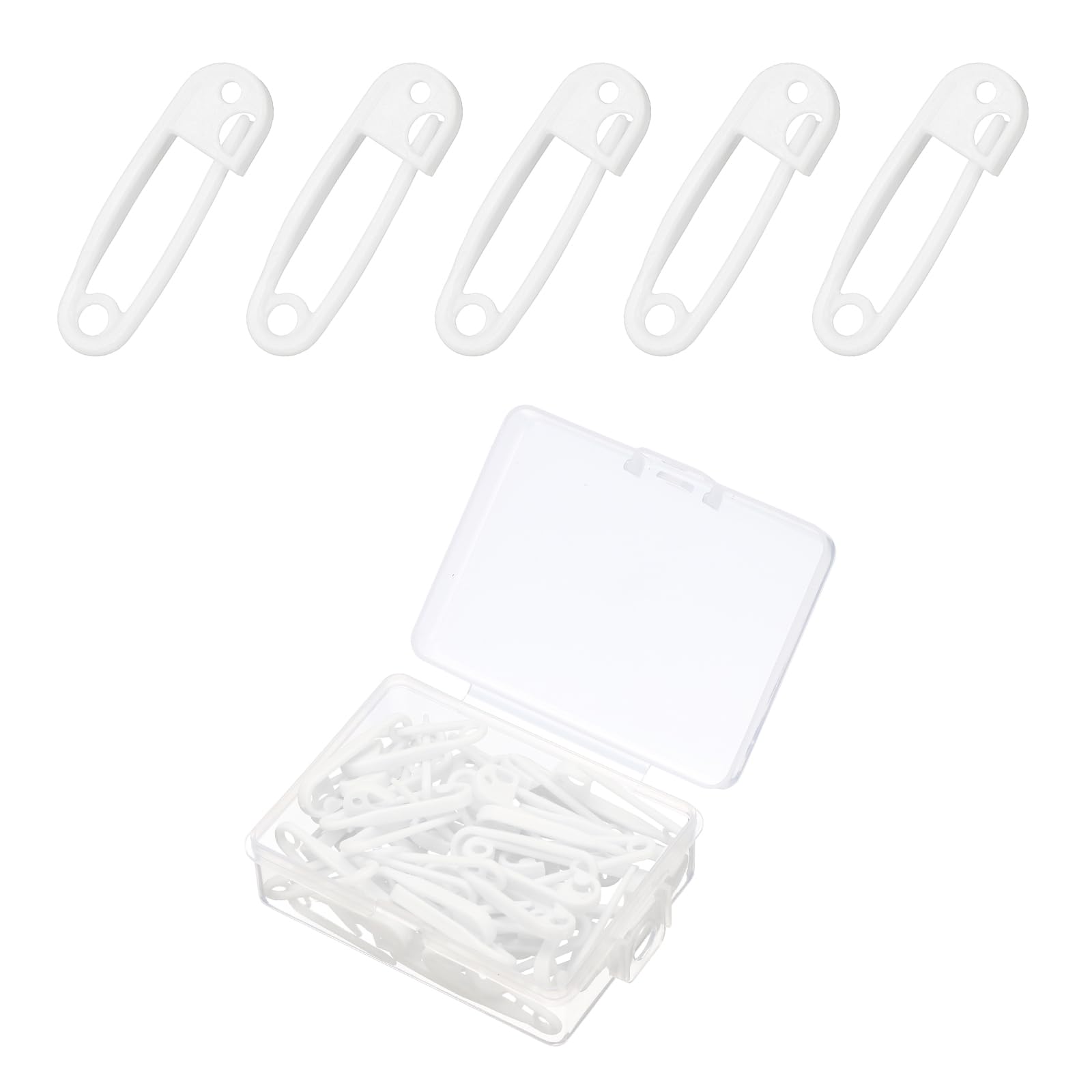 PATIKIL 50PCS Plastic Safety Pins, 1.1" Knitting Markers Crochet Clip Sewing Pin Colored Clothing Tag Bulk Small for Weave Counting Locking-Stiches Counter Clothes Hat Label, White