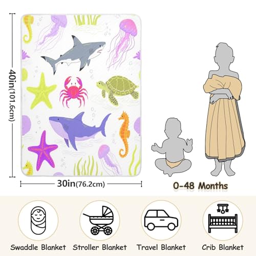 Custom Bright Color Underwater Animal Whale Jellyfish Toddler Blanket Breathable Customize Bunny Blanket for Newborns, Infants, & Toddlers 30x40in Mantas de muselina para3
