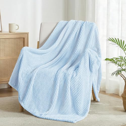 Exclusivo Mezcla Fleece Throw Blanket Extra Large Super Soft and Warm Blankets for Couch Sofa and Bed Waffle Textured Cozy Fuzzy and Lightweight (Light Blue 50x70 Inches)