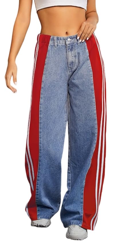 Damen Jeans High Waist Mit Löchern - Baggy Straight Leg Y2K Jeans Stretch Denim