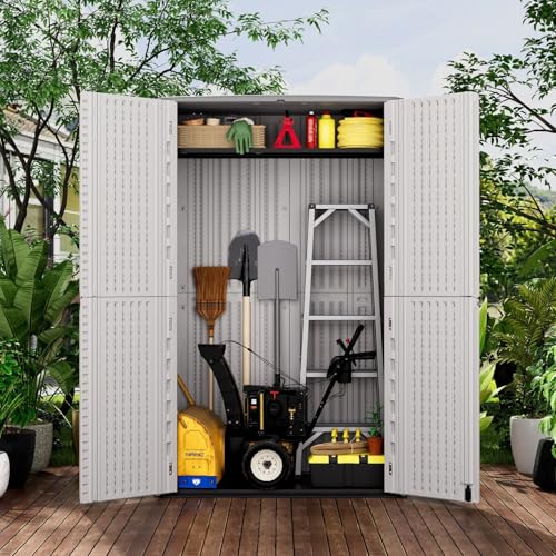 Image of ZZM Large 67 Cu.ft Waterproof Storage Shed, Outdoor Storage Cabinet,Durable Resin Sheds for Patio Furniture, Garden Tools, Pool Accessories, Mower Storage (White)