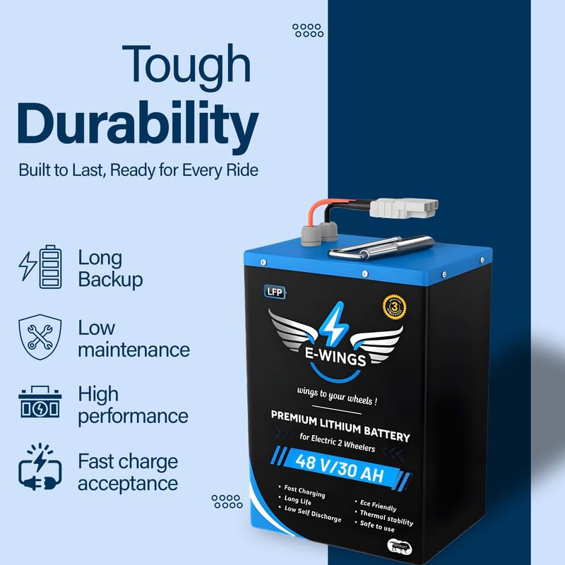 Image of E-WINGS 48V 30Ah LiFePO4 | 1.4kWh High-Performance Lithium Battery for Electric Scooter | Smart BMS Safety | 3000 Cycles | Fast Charging Lightweight LFP EV Battery Pack