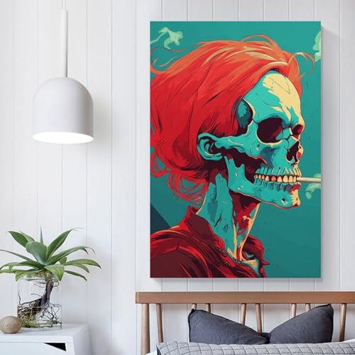 Impression sur toile moderne et tableau déco tête de mort rouge - 5